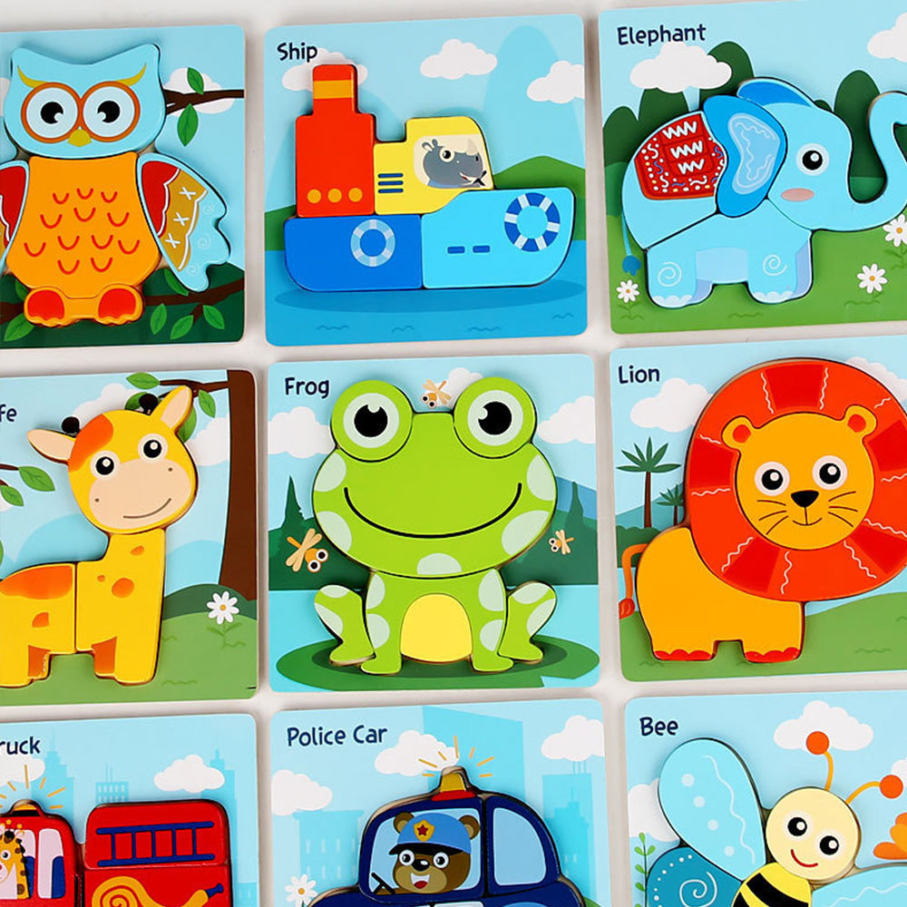 Wooden Toddler Puzzles, 12pcs Animal Montessori Toys for 1-3 Year Old Boys & Girls, Learning Educational Preschool Toys