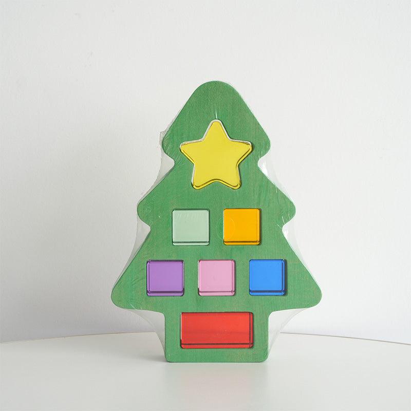 B012 Wooden Building Blocks Set for Kids, 36 PCS Rainbow Acrylic Gem Cubes Blocks - 3 Wood House, Montessori Stacking Toy for Toddlers