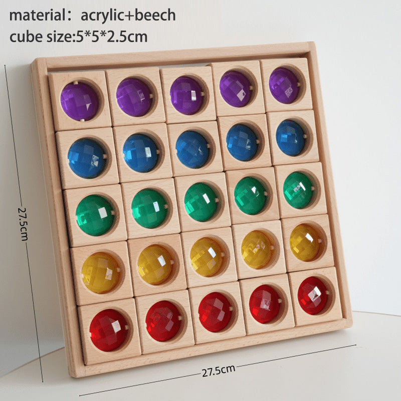 B014 Wooden Gem Blocks Stacking Toys,Colorful Acrylic Windows Blocks, Rainbow Crystal Acrylic Building Cubes Educational Sensory Training Crystal Toys