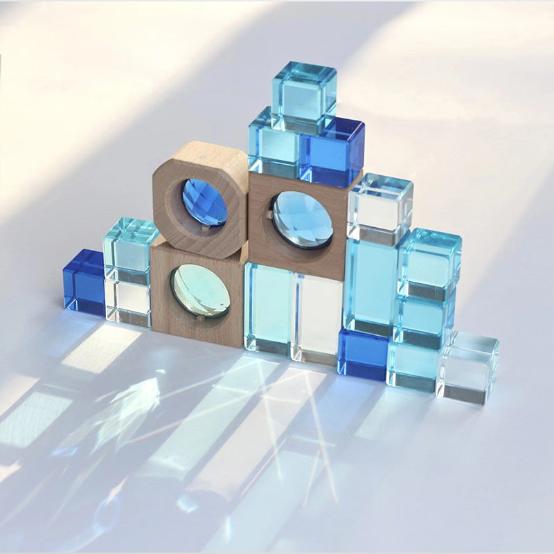 B017 Wooden Building Blocks Set 20pcs, Rainbow Sensory Toys, Preschool Stacking Toy for Kids