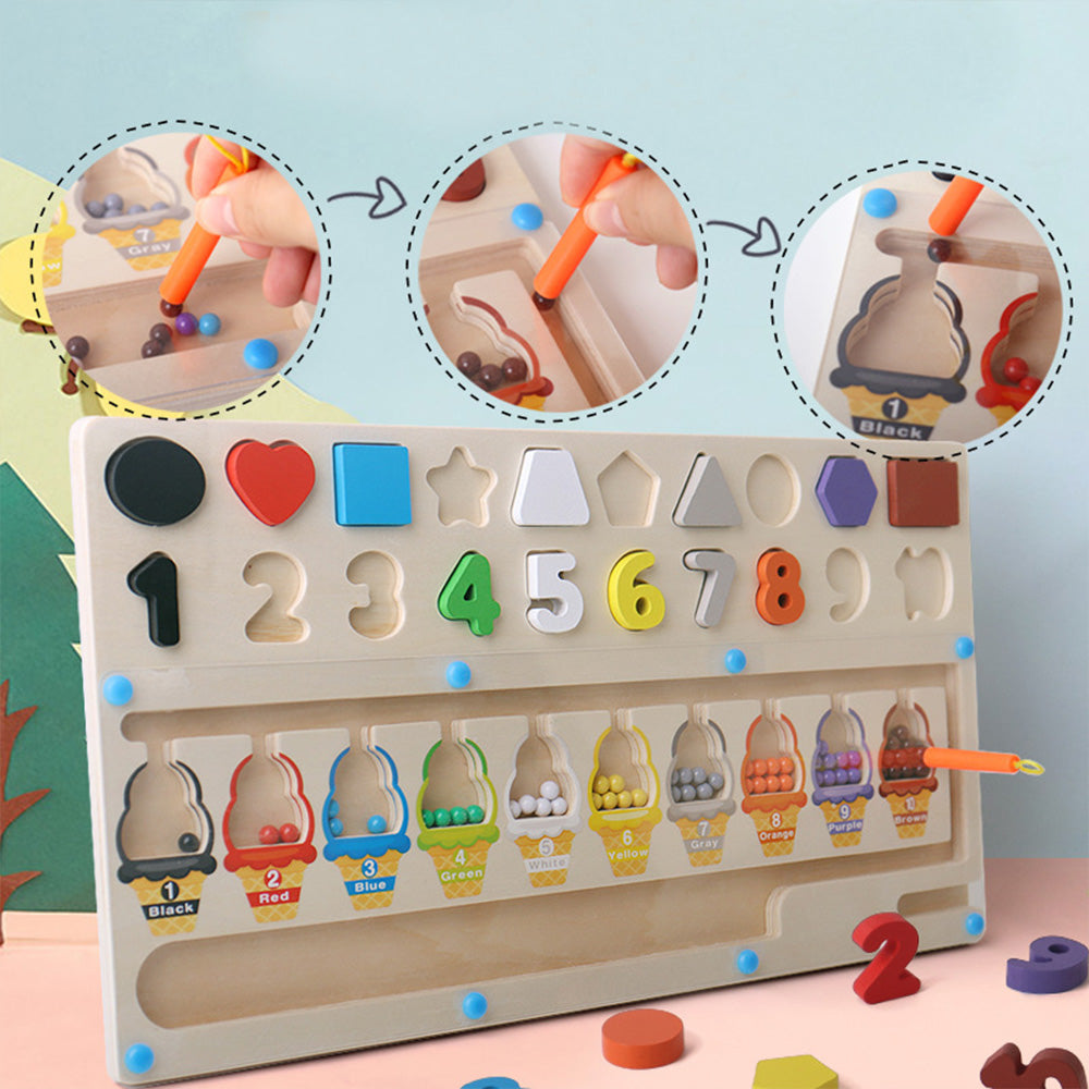 YY-1103 Magnetic Color and Number Maze,Montessori Toy for 2-5 Years Old Girls,Wooden Magnet Balls Puzzles,Toddler Busy Board Game