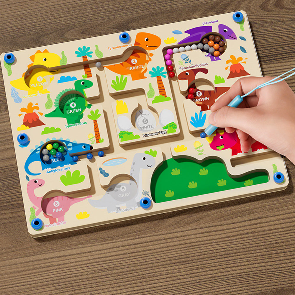 CQ-1118 Magnetic Color and Number Maze,Montessori Toy for 2-5 Years Old Girls,Wooden Magnet Balls Puzzles,Toddler Busy Board Game