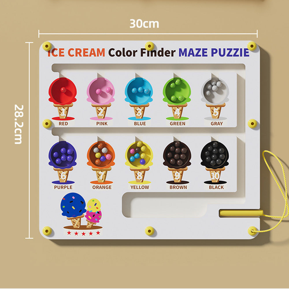 CQ-1118 Magnetic Color and Number Maze,Montessori Toy for 2-5 Years Old Girls,Wooden Magnet Balls Puzzles,Toddler Busy Board Game