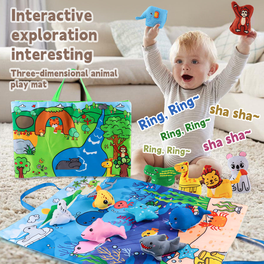 6 PCS Animal Fantastic Toys with Playmat/Storage Bag, Baby Toys for 1 2 Year Old Boy, 1st Birthday Gifts Easter Basket Stuffers for Toddler, 1 Year Old Boy Gift for Infant 12 18 Months