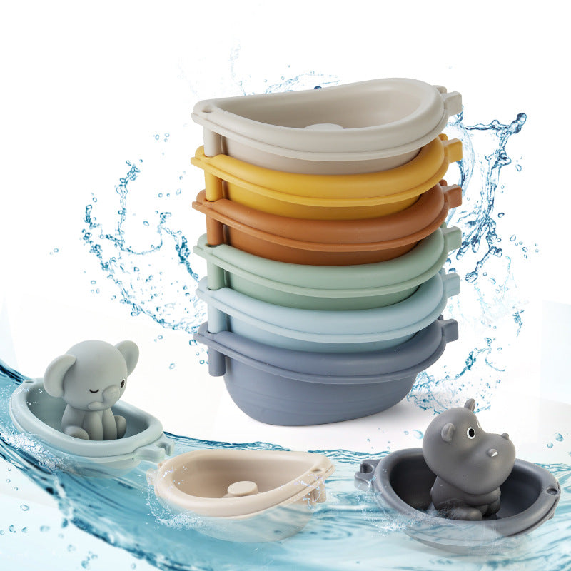 Bath Toys Floating Boats, 12 Pcs Baby Bath Toys 6-12 Months - Soft, Squeezable & Float on Water, Silicone Bath Finger Puppets for Toddlers Animal Bathtub Toys for 1 2 3 4 5 Boy Girl Kids (12)