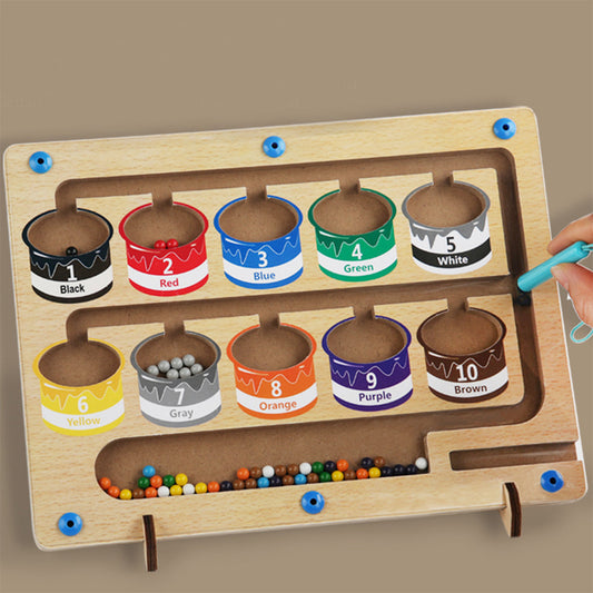 Magnetic Color and Number Maze,Montessori Toy for 2-5 Years Old Girls,Wooden Magnet Balls Puzzles,Toddler Busy Board Game