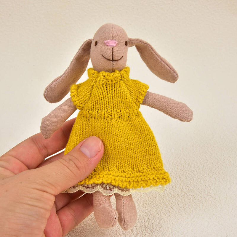 F-D004 Bunny Toys for Kids, 100% cotton Easter Bunny, Hand Made Rabbit Family Dolls with Removable Clothes, Suitable for Infants, Boys and Girls, Dollhouse People, Easter Basket Essentials