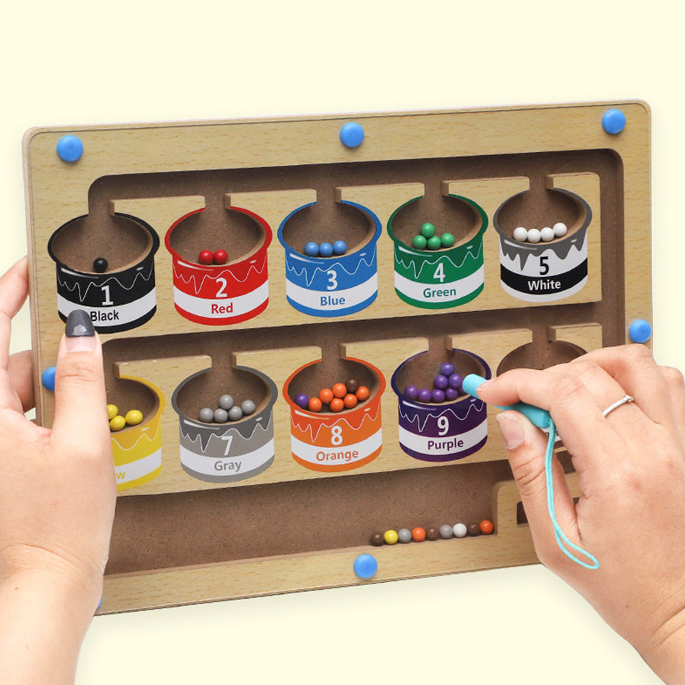 Magnetic Color and Number Maze,Montessori Toy for 2-5 Years Old Girls,Wooden Magnet Balls Puzzles,Toddler Busy Board Game