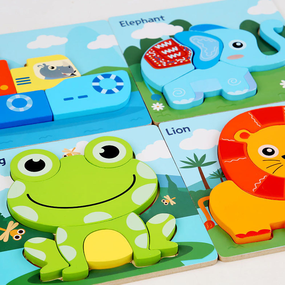 Wooden Toddler Puzzles, 12pcs Animal Montessori Toys for 1-3 Year Old Boys & Girls, Learning Educational Preschool Toys