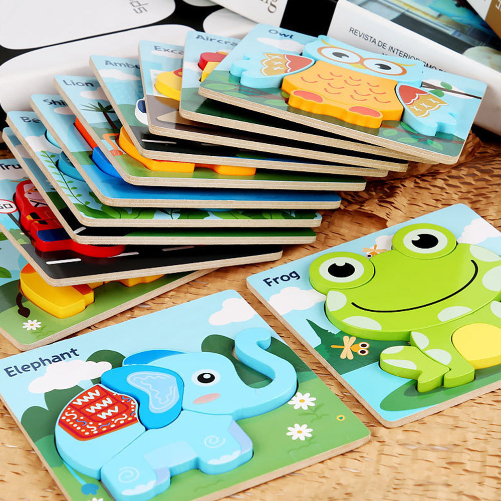 Wooden Toddler Puzzles, 12pcs Animal Montessori Toys for 1-3 Year Old Boys & Girls, Learning Educational Preschool Toys