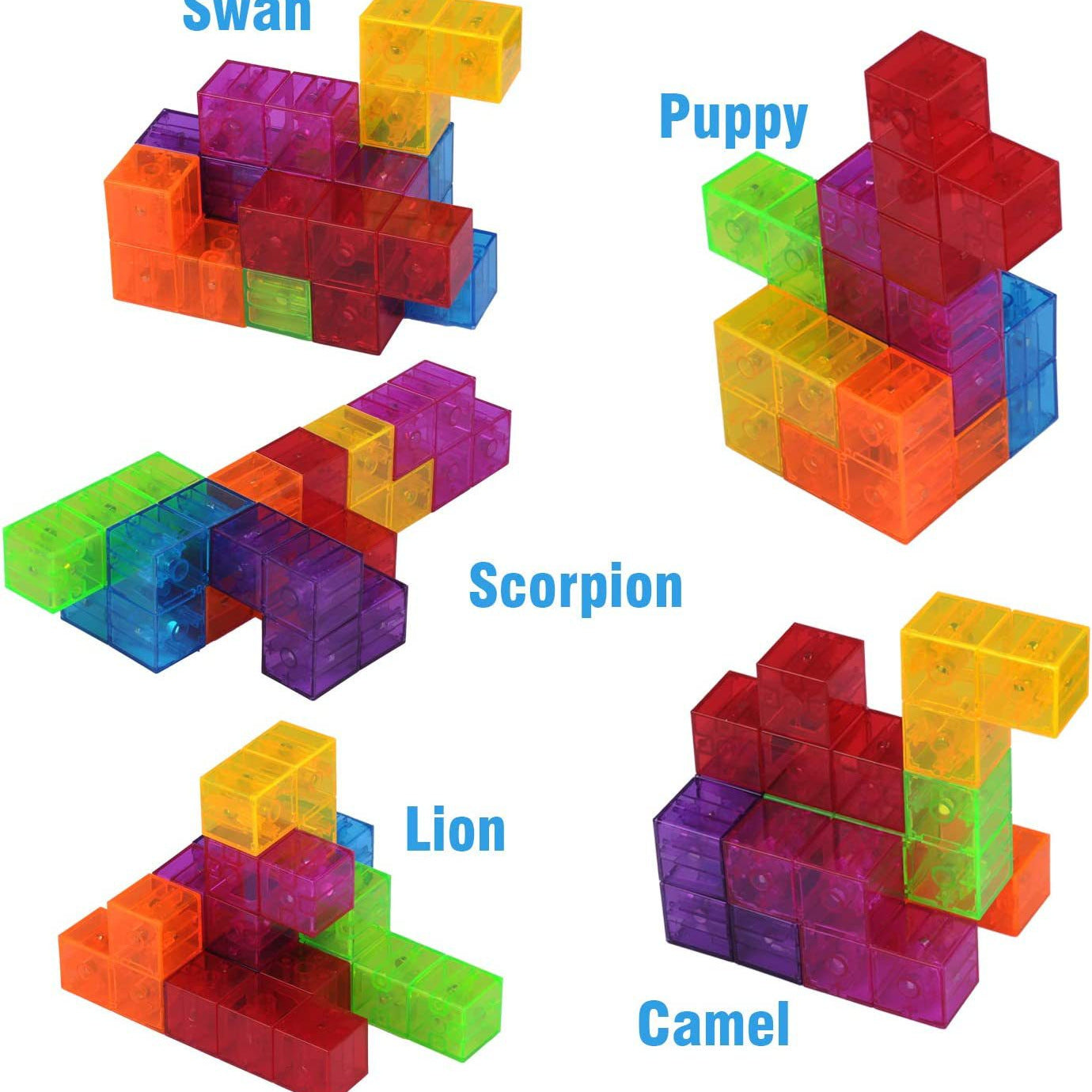 Magnetic Building Blocks Magic Magnetic 3D Puzzle Cubes, Set of 7 Multi Shapes Magnetic Blocks with 54 Guide Cards, Children's Educational Toys and Stress Relief Fidget Toys for Kids Adults