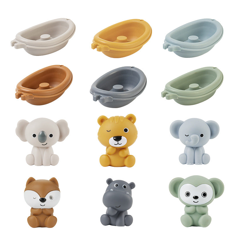 Bath Toys Floating Boats, 12 Pcs Baby Bath Toys 6-12 Months - Soft, Squeezable & Float on Water, Silicone Bath Finger Puppets for Toddlers Animal Bathtub Toys for 1 2 3 4 5 Boy Girl Kids (12)