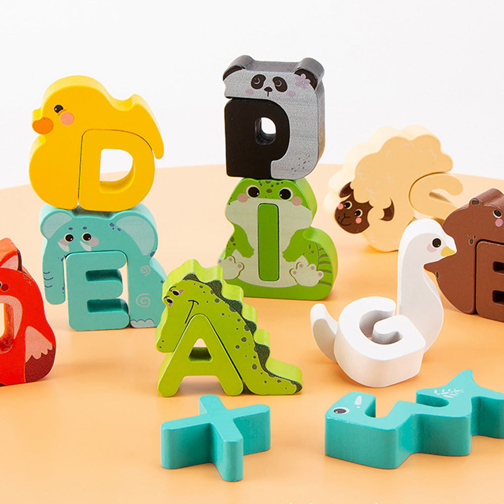 TL-1023 Wooden Alphabet Animal Puzzles for Toddlers, Montessori Educational Brain Peg Puzzles For Toddlers
