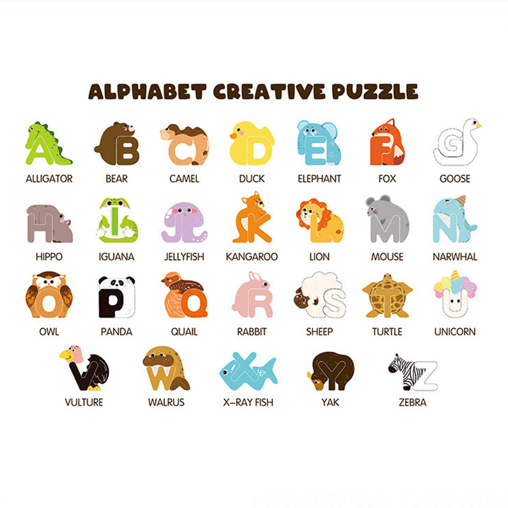TL-1023 Wooden Alphabet Animal Puzzles for Toddlers, Montessori Educational Brain Peg Puzzles For Toddlers