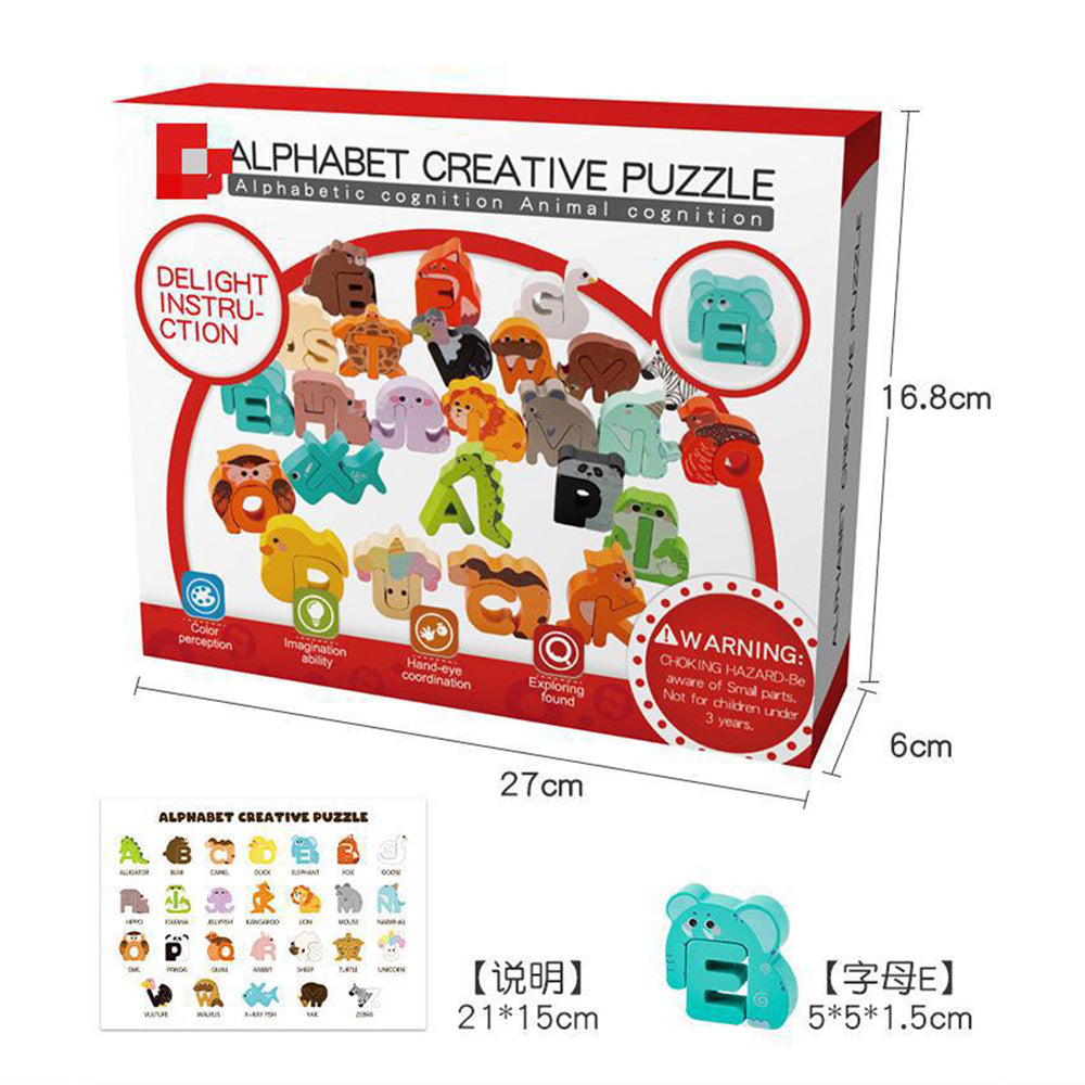TL-1023 Wooden Alphabet Animal Puzzles for Toddlers, Montessori Educational Brain Peg Puzzles For Toddlers