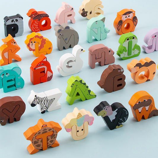 TL-1023 Wooden Alphabet Animal Puzzles for Toddlers, Montessori Educational Brain Peg Puzzles For Toddlers