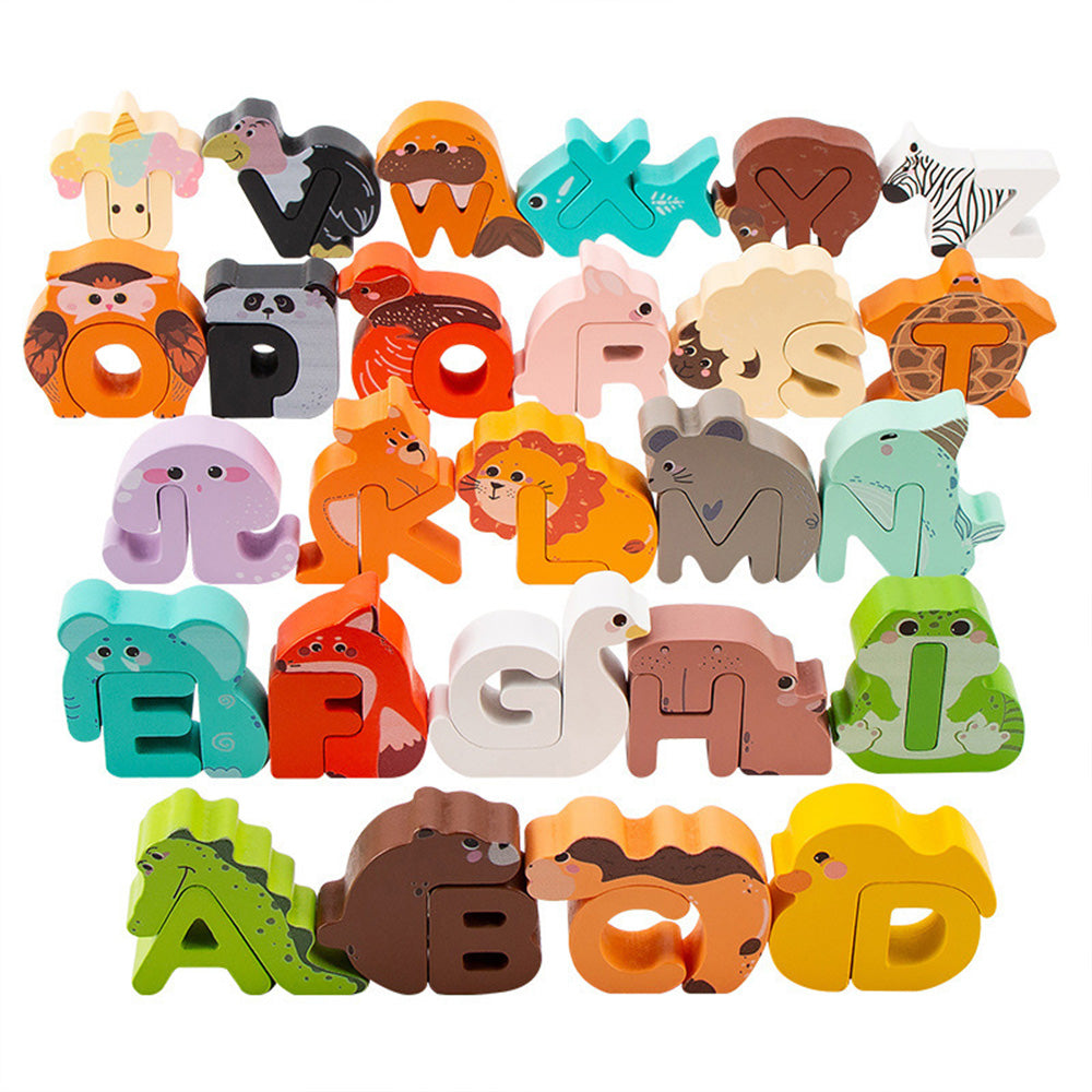 TL-1023 Wooden Alphabet Animal Puzzles for Toddlers, Montessori Educational Brain Peg Puzzles For Toddlers