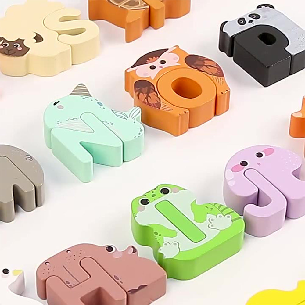 TL-1023 Wooden Alphabet Animal Puzzles for Toddlers, Montessori Educational Brain Peg Puzzles For Toddlers