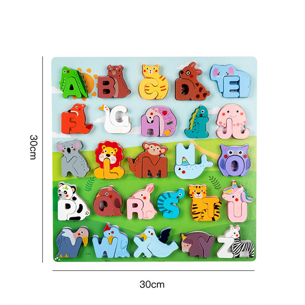 DX-111401 Wooden Alphabet Animal Puzzles for Toddlers, Montessori Educational Brain Peg Puzzles For Toddlers