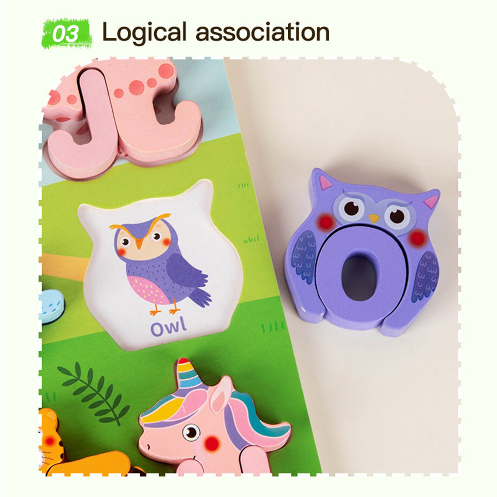 DX-111401 Wooden Alphabet Animal Puzzles for Toddlers, Montessori Educational Brain Peg Puzzles For Toddlers
