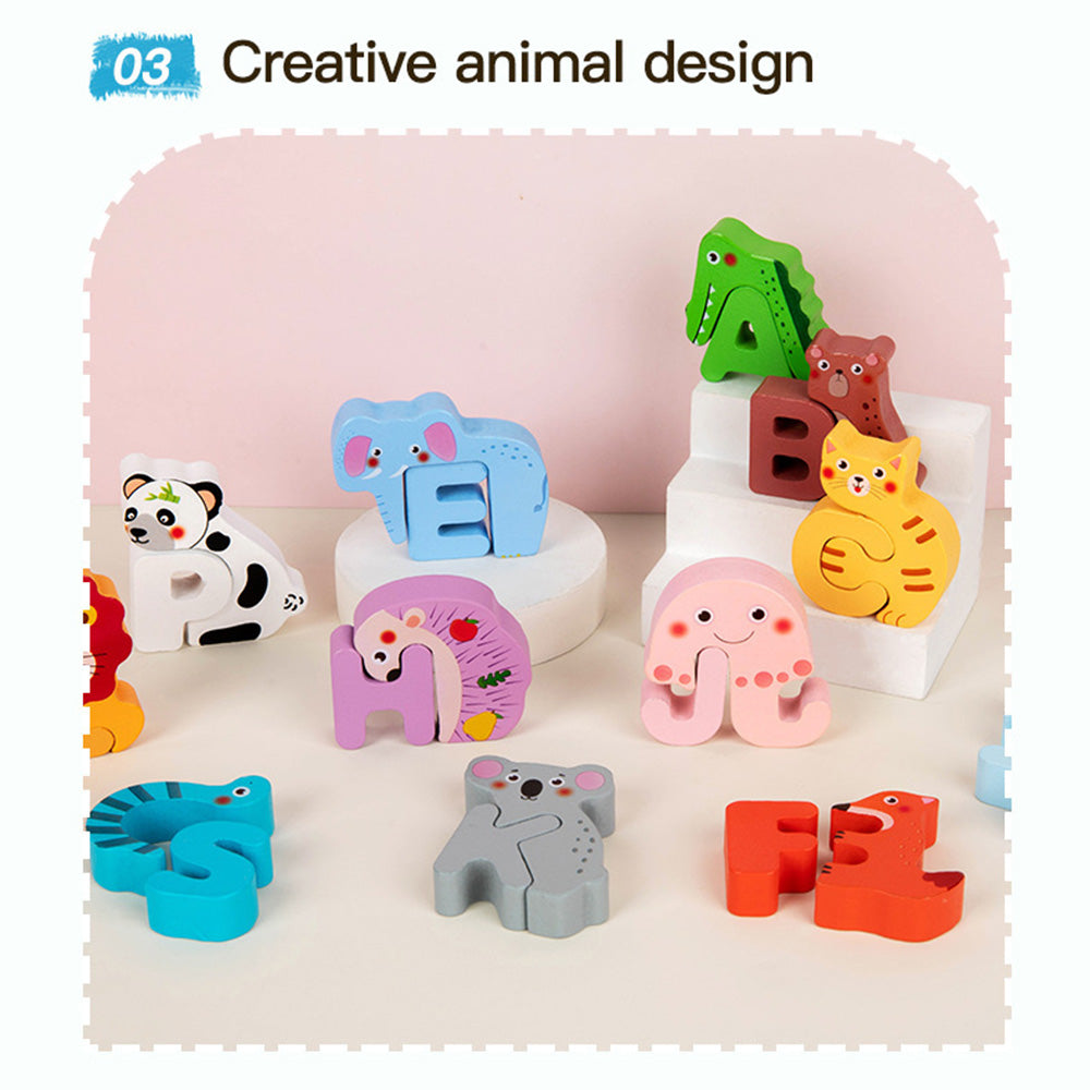 DX-111401 Wooden Alphabet Animal Puzzles for Toddlers, Montessori Educational Brain Peg Puzzles For Toddlers