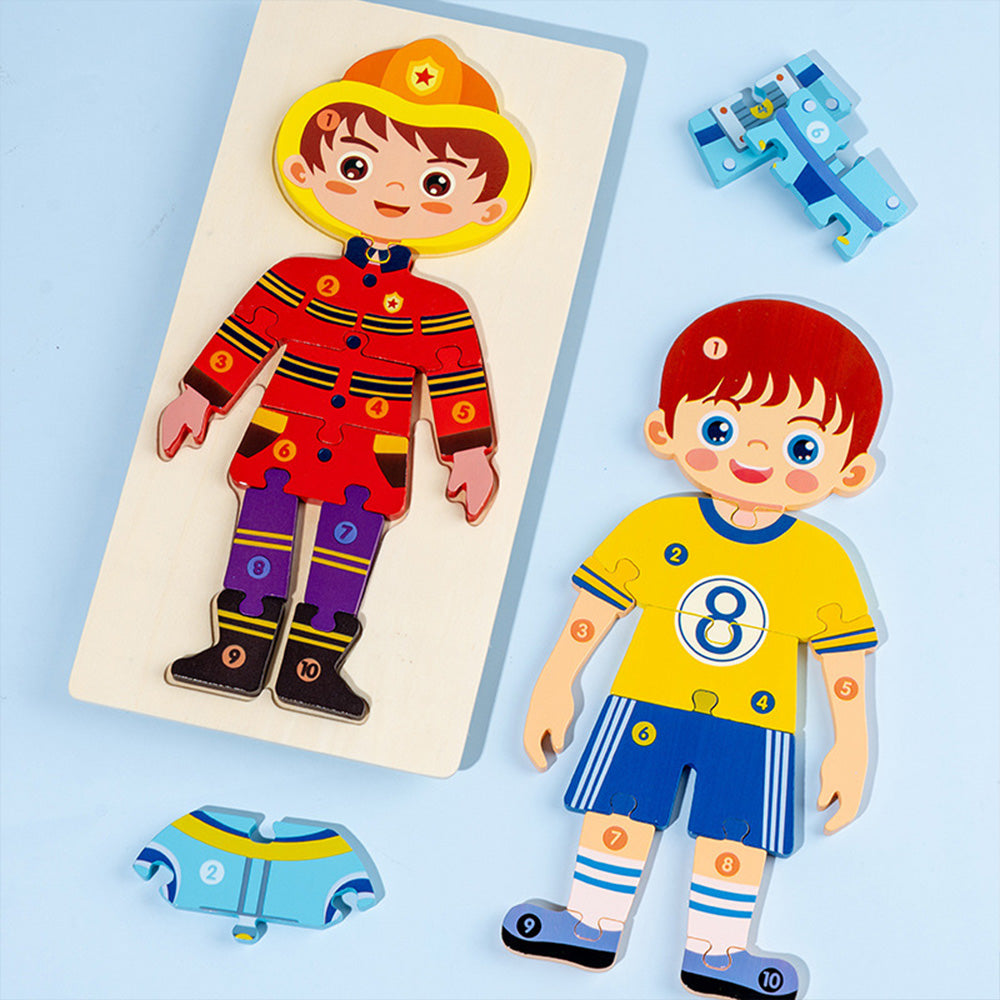 People Who Help Us Peg Puzzles For Toddlers, 11.8 x 5.9 Inch Wooden Puzzles  Mix and Match Cognition Community Number The People Puzzle Diversity Educational Toys Wood Play Learning Toy.