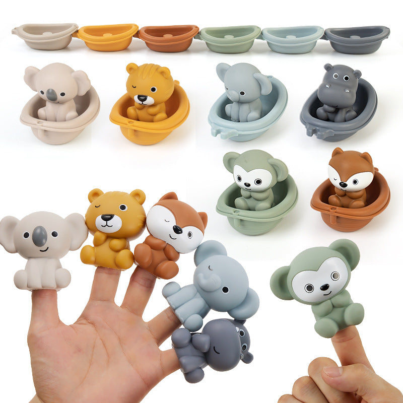 Bath Toys Floating Boats, 12 Pcs Baby Bath Toys 6-12 Months - Soft, Squeezable & Float on Water, Silicone Bath Finger Puppets for Toddlers Animal Bathtub Toys for 1 2 3 4 5 Boy Girl Kids (12)