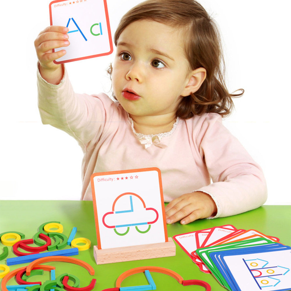 Wooden Magnetic Blocks Toys, Shape Pattern Building Block, Wooden Brain Puzzles for Kids, Geometric Creative Development Toys Montessori Learning Material