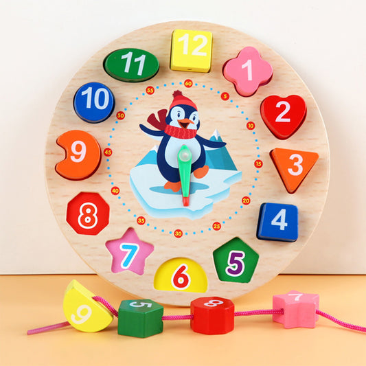Wooden Shape Color Sorting Clock – Teaching Time Number Puzzle Stacking Sorter Jigsaw Montessori Early Learning Educational Toy Gift for Year Old Kids