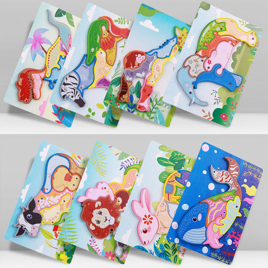 Wooden Jigsaw Puzzles for Toddlers Ages 2 3 4, Early Learning Preschool Educational Gift, Montessori Toy for Fine Motor, Animal and Color Recognition