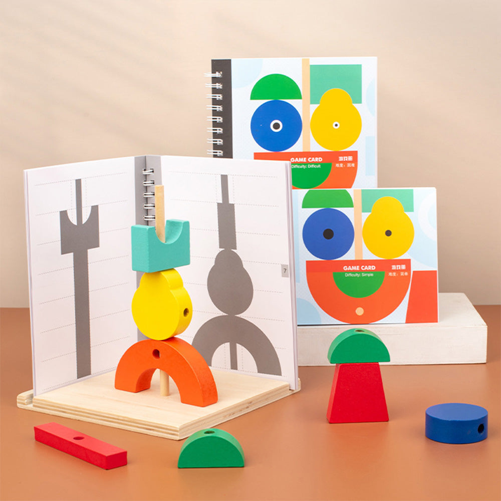 Wooden Blocks, Day and Night Stacking Tower Game - 8pcs - Wooden Stacking Game with Manual, Ages 5+