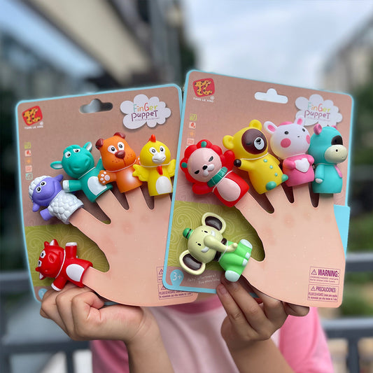 Finger Puppets for Kids, 5 pc Zoo Animals Puppets Rubber Set for Story Time and Bath Toys