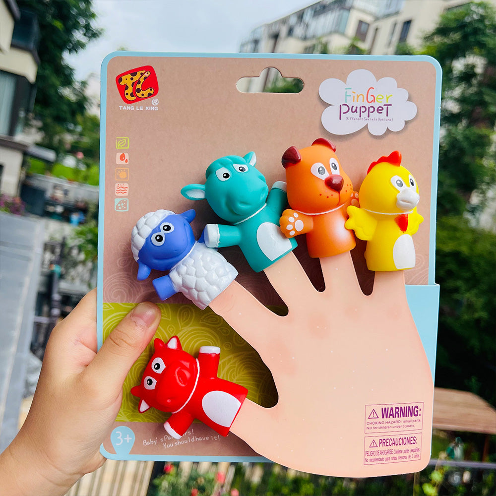 Finger Puppets for Kids, 5 pc Zoo Animals Puppets Rubber Set for Story Time and Bath Toys