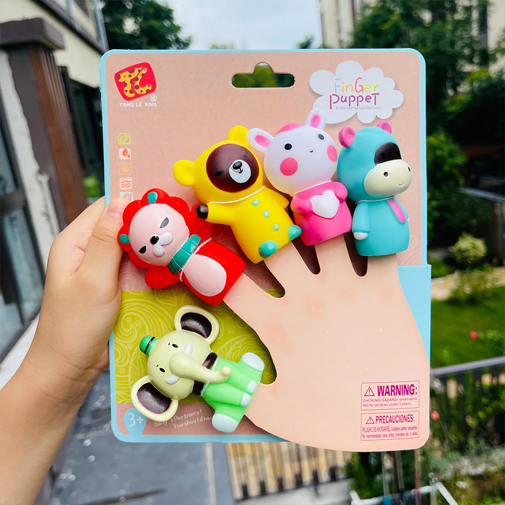Finger Puppets for Kids, 5 pc Zoo Animals Puppets Rubber Set for Story Time and Bath Toys
