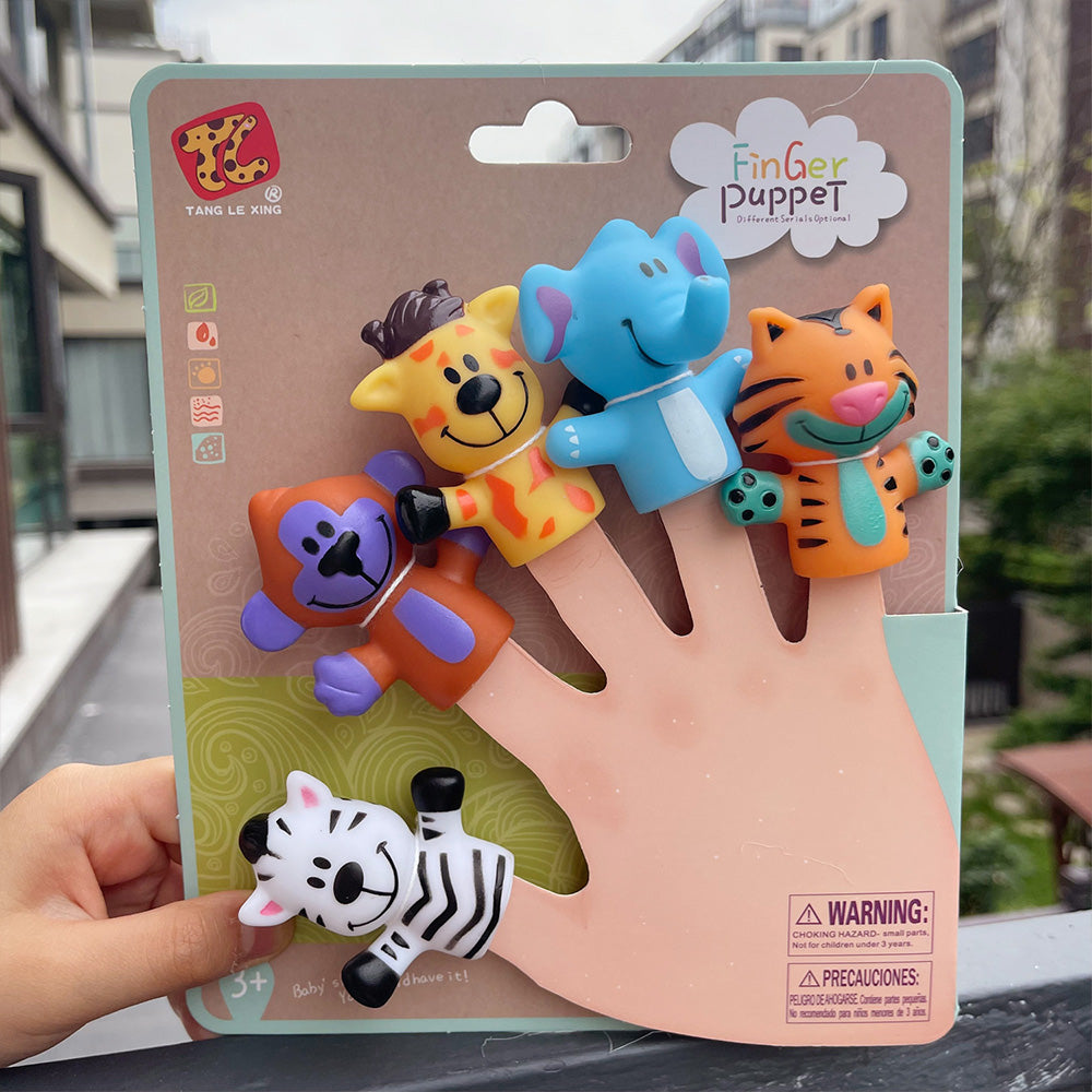 Finger Puppets for Kids, 5 pc Zoo Animals Puppets Rubber Set for Story Time and Bath Toys