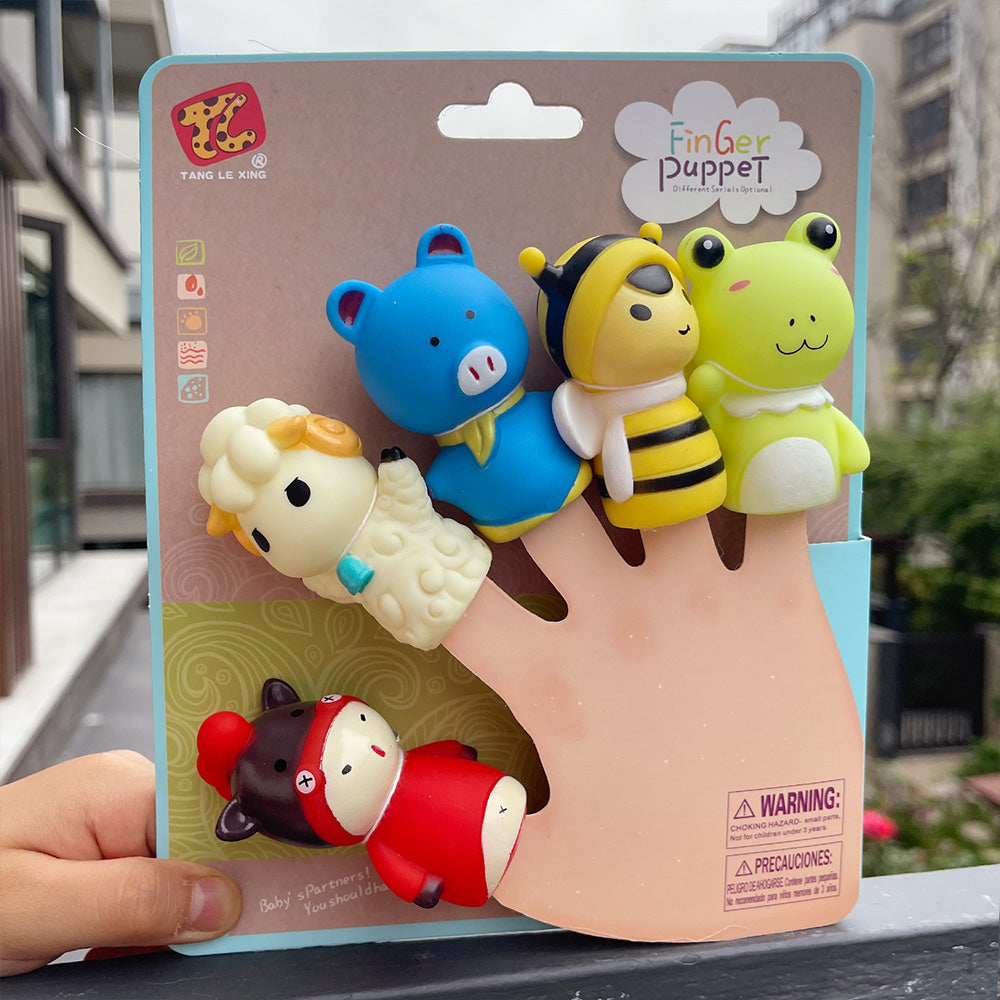 Finger Puppets for Kids, 5 pc Zoo Animals Puppets Rubber Set for Story Time and Bath Toys