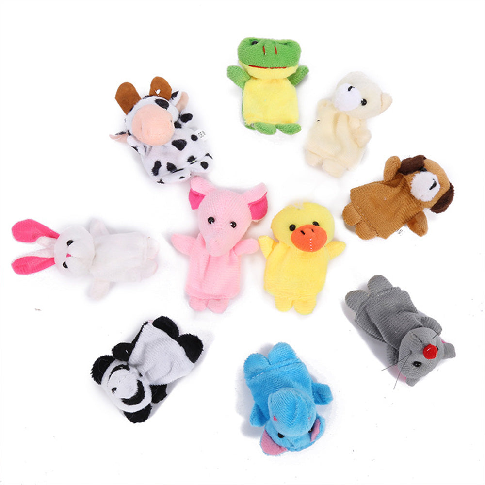 10pcs Soft Plush Animal Finger Puppets Set Baby Story Time Velvet Animal Style for Toddlers