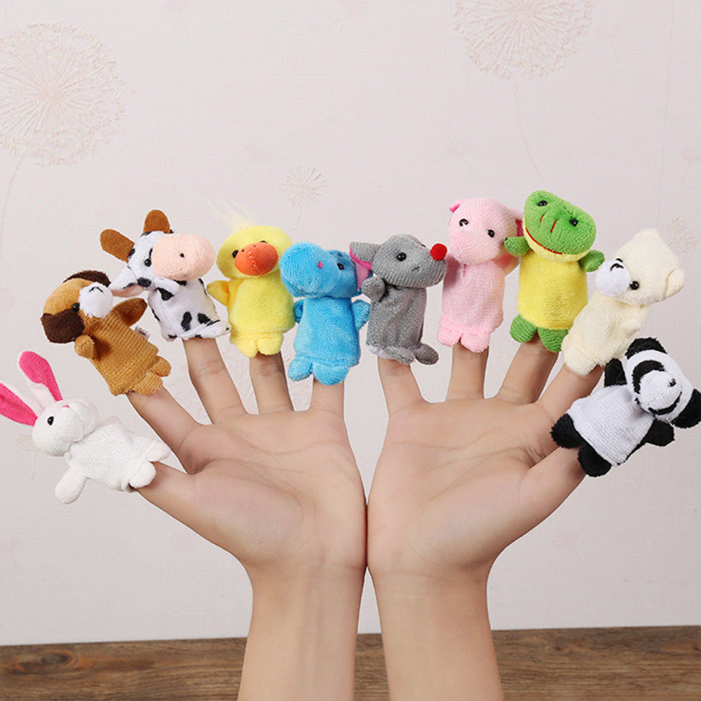 10pcs Soft Plush Animal Finger Puppets Set Baby Story Time Velvet Animal Style for Toddlers