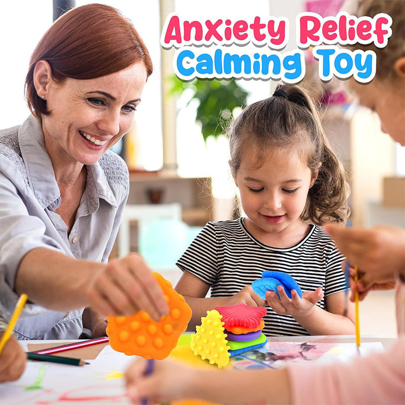 A014 Sensory Fidget Toys for Kids Adults: 6 Pack Textured Silicone Worry Stones for Anxiety Relief, Sensory Stress Toy