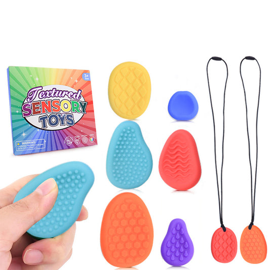 A010 Fidget Sensory Toys for Kids Adults 6 PC Easter Basket Stuffers Silicone Worry Stone