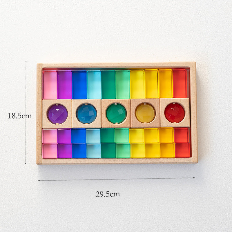 B013 Wooden Gem Blocks Stacking Toys,Colorful Acrylic Windows Blocks, Rainbow Crystal Acrylic Building Cubes Educational Sensory Training Crystal Toys
