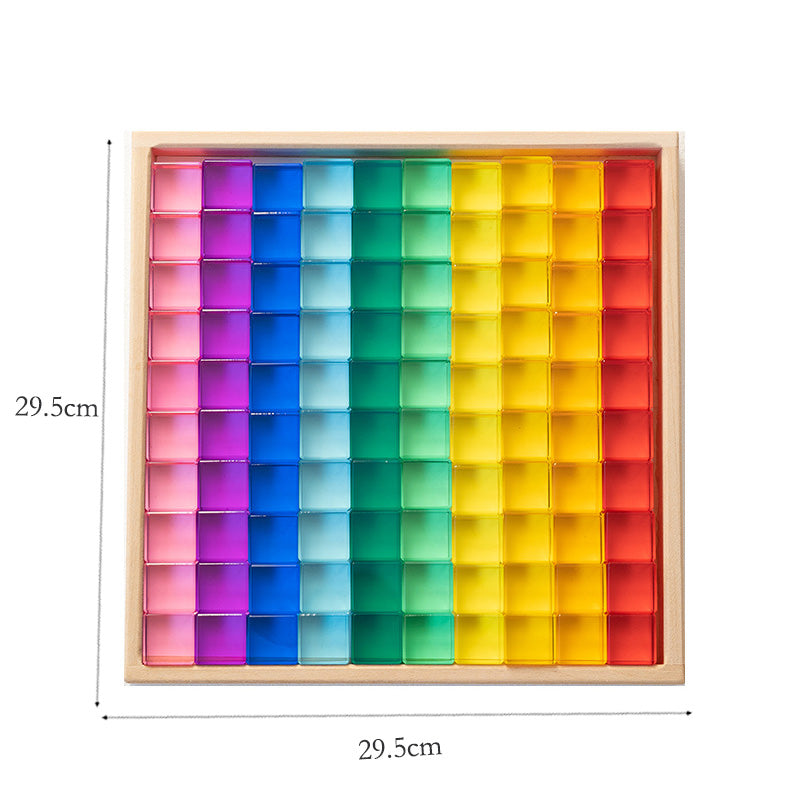 B011 Acrylic Gem Cubes Blocks Translucent Rainbow Building Cubes Crystal Acrylic Cubes Educational Sensory Training Crystal Toys with Wooden Storage Boxes