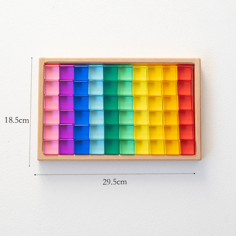 B011 Acrylic Gem Cubes Blocks Translucent Rainbow Building Cubes Crystal Acrylic Cubes Educational Sensory Training Crystal Toys with Wooden Storage Boxes
