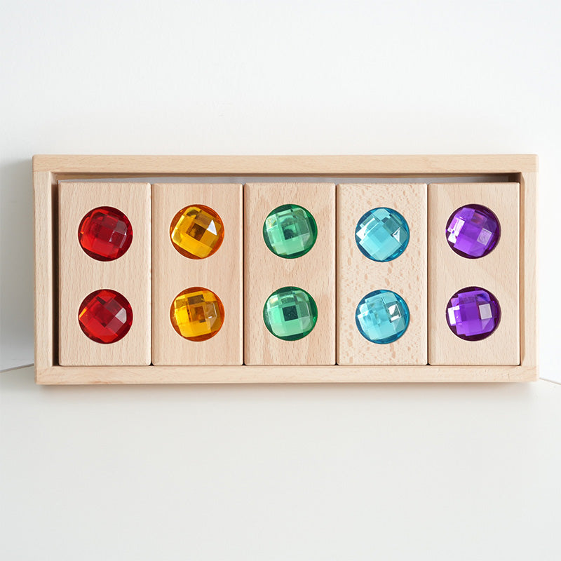 B013 Wooden Gem Blocks Stacking Toys,Colorful Acrylic Windows Blocks, Rainbow Crystal Acrylic Building Cubes Educational Sensory Training Crystal Toys