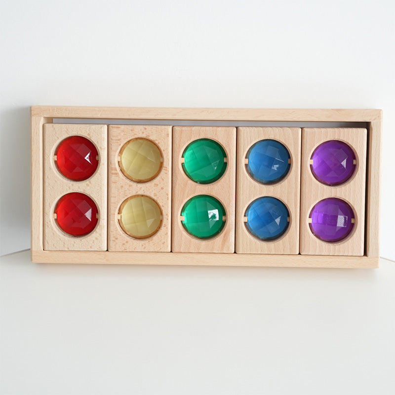 B013 Wooden Gem Blocks Stacking Toys,Colorful Acrylic Windows Blocks, Rainbow Crystal Acrylic Building Cubes Educational Sensory Training Crystal Toys