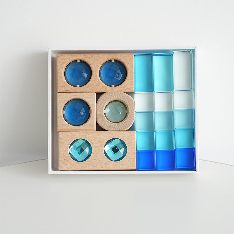 B013 Wooden Gem Blocks Stacking Toys,Colorful Acrylic Windows Blocks, Rainbow Crystal Acrylic Building Cubes Educational Sensory Training Crystal Toys