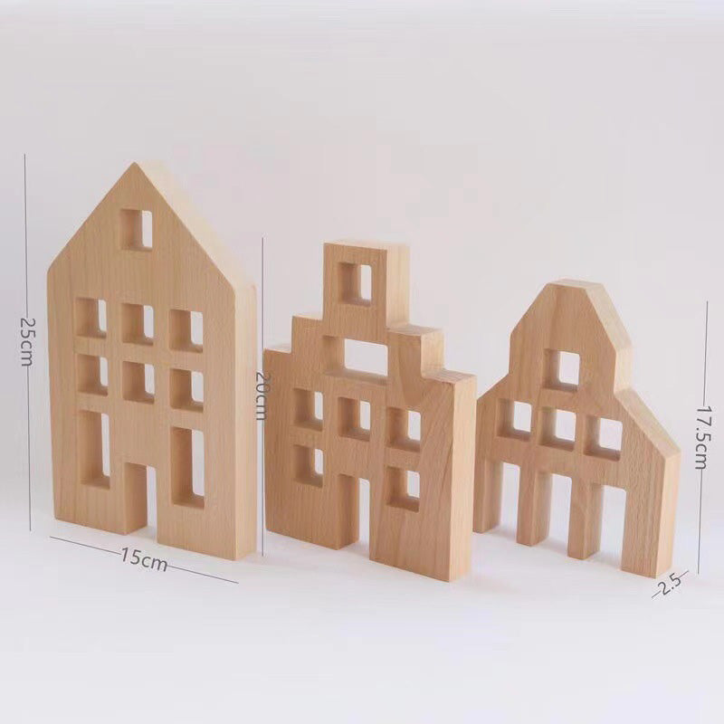 B012 Wooden Building Blocks Set for Kids, 36 PCS Rainbow Acrylic Gem Cubes Blocks - 3 Wood House, Montessori Stacking Toy for Toddlers