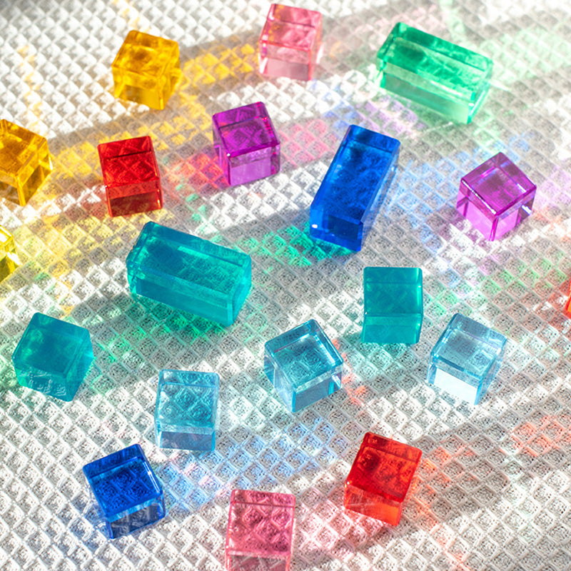 B011 Acrylic Gem Cubes Blocks Translucent Rainbow Building Cubes Crystal Acrylic Cubes Educational Sensory Training Crystal Toys with Wooden Storage Boxes