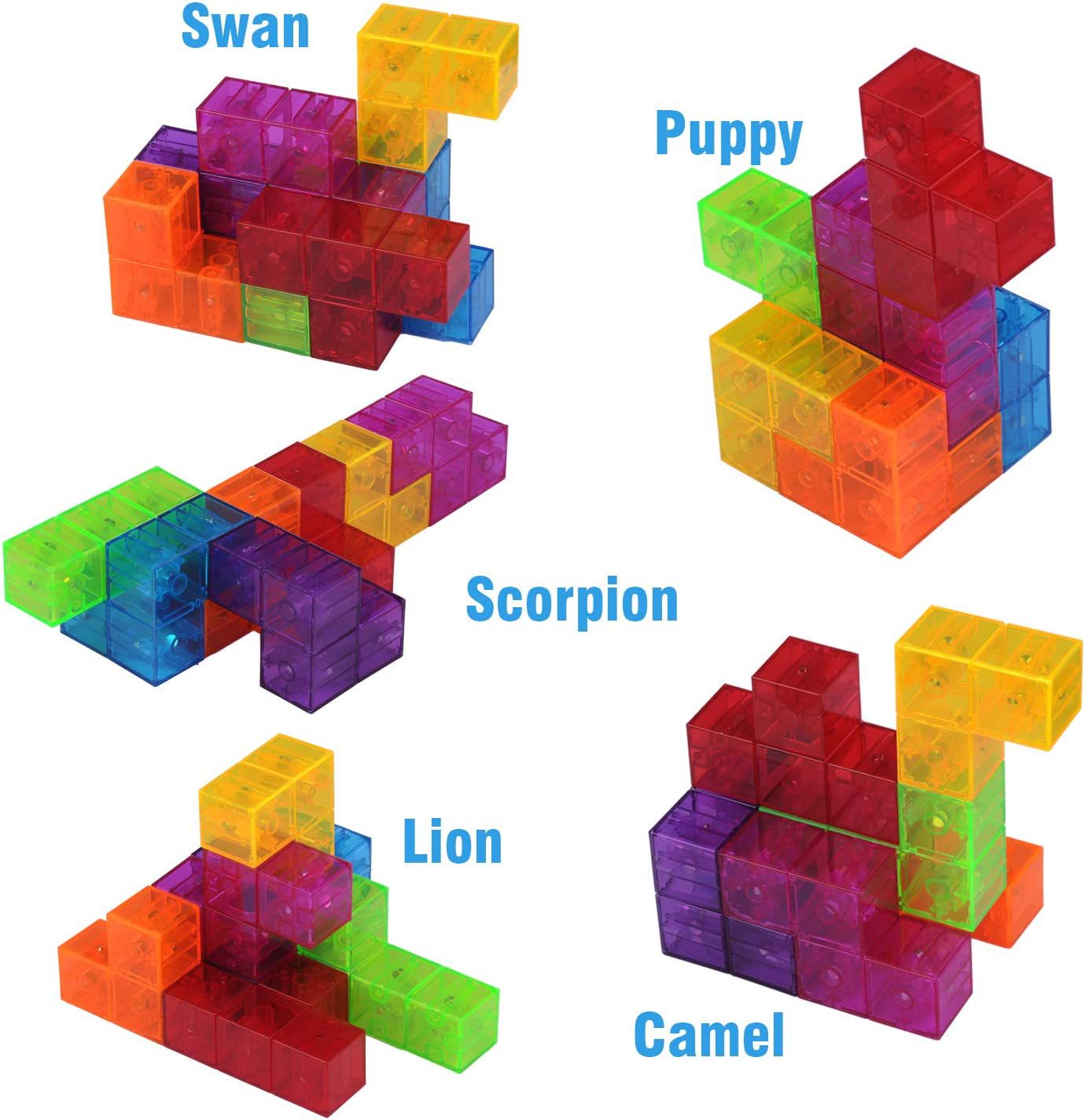 Magnetic Building Blocks Magic Magnetic 3D Puzzle Cubes, Set of 7 Multi Shapes Magnetic Blocks with 54 Guide Cards, Children's Educational Toys and Stress Relief Fidget Toys for Kids Adults
