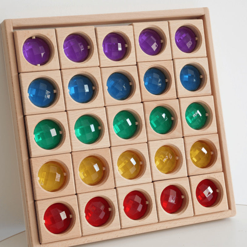 B014 Wooden Gem Blocks Stacking Toys,Colorful Acrylic Windows Blocks, Rainbow Crystal Acrylic Building Cubes Educational Sensory Training Crystal Toys